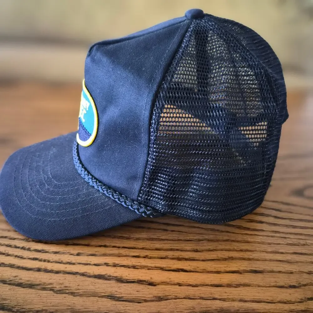 Vintage US Navy AUTEC Trucker Hat Snapback Mesh Cap Blue Rope KC Brand VTG